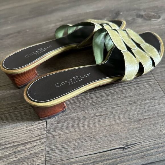 Cole Haan Resort Green Leather Sandal With White Stitching 1/2 Inch Heel SIZE 8B - Picture 2 of 9